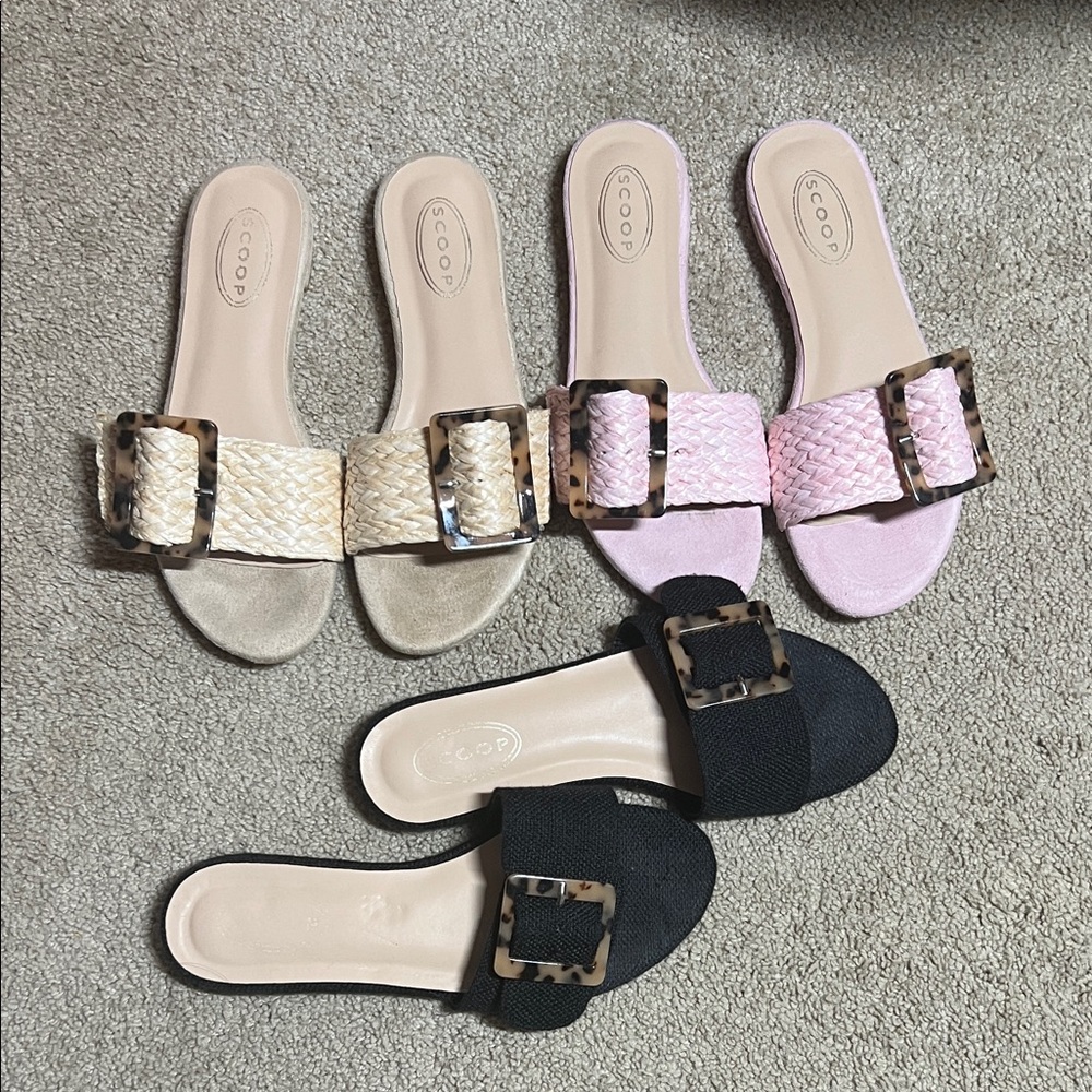 Scoop Women's Woven Slide Sandals - Black, Pink, and Tan